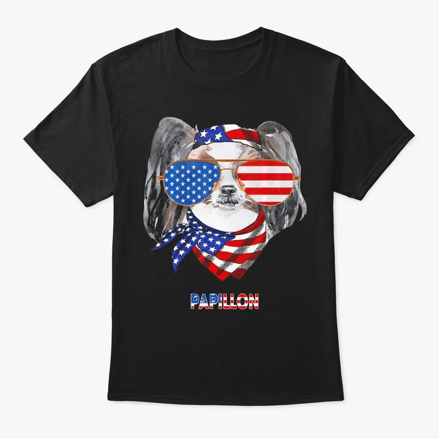 "American Flag Shirts Papillon Dog Lover t-shirt"
